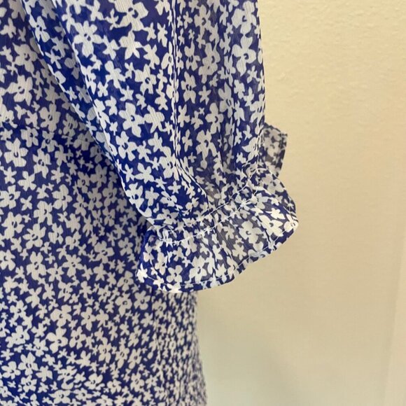 J.CREW BLOUSE SHORT SLEEVE SZ XS BLUE FLORAL COTTAGECORE PREPPY CHIC  RUFFLE - Picture 3 of 16